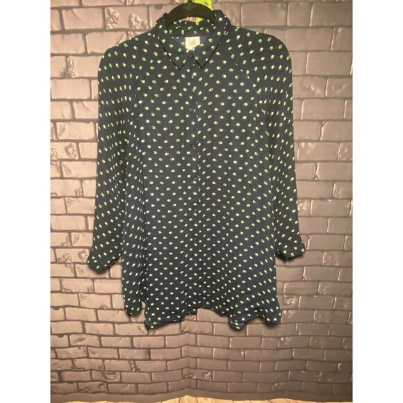 Cabi Oversized Flowy Navy with Stylized Polka Dot Tunic Top M - Picture 1 of 5